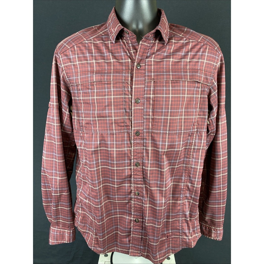 REI Red Plaid Polyester Shell Long Sleeve Vented‎ Rainproof Shirt Mens Small
